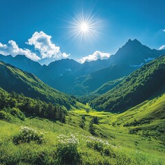 Fototapeta premium Exploring majestic mountain landscapes in nature's serenity outdoor photography daytime scenic viewpoint tranquility and beauty