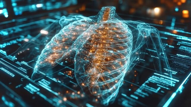 Highly detailed x-ray visualization of a human ribcage showcasing intricate anatomical structures - Powered by Adobe