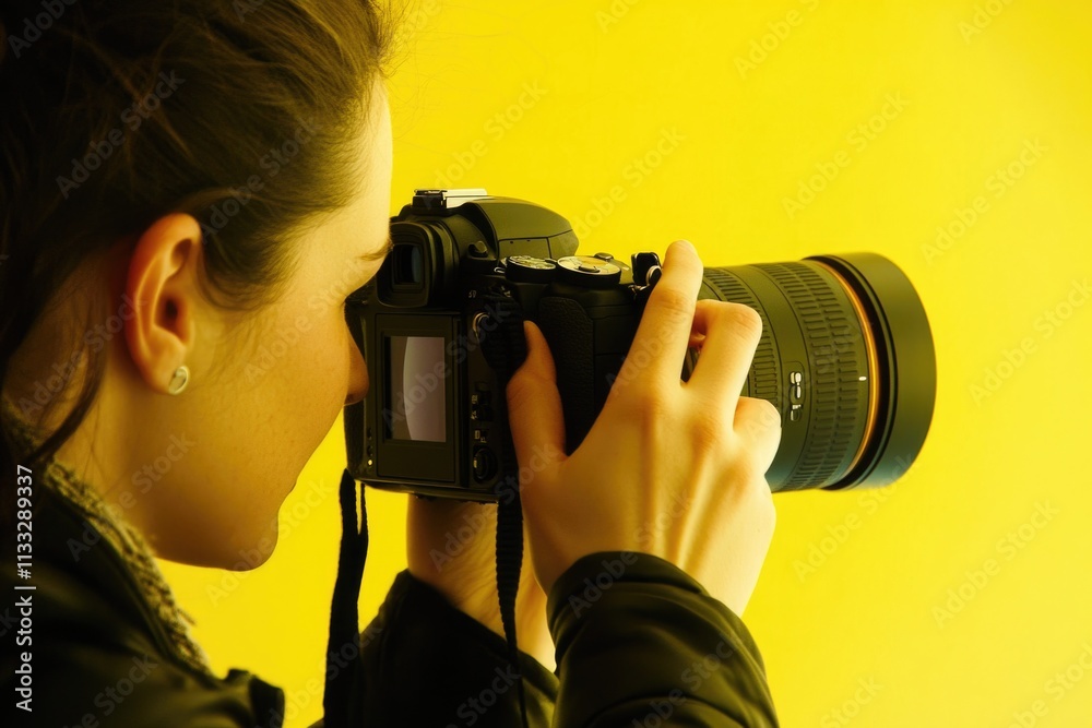 Poster a person taking a photo with a digital camera