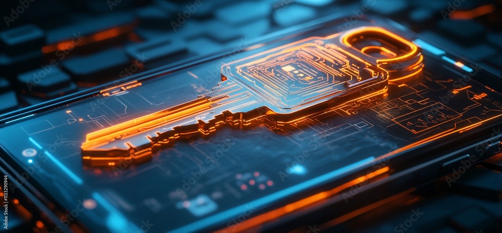 Aufkleber a digital key design displayed on a smartphone, symbolizing cybersecurity.