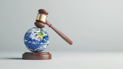 law restriction and justice concept. A globe with a gavel symbolizing global justice and law.