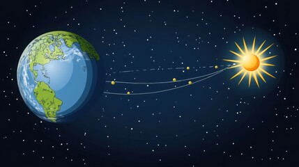 Fototapeta premium Earth axis diagram illustration showing the tilt of the Earth's rotational axis relative to its orbital plane, explaining the cause of seasonal changes and the distribution of sunlight.