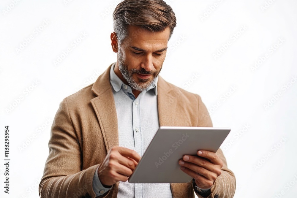 Poster a person reviewing content on a tablet device