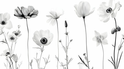 Naklejka premium flowers black and whiteon isolated on a white background