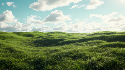 Obraz premium A serene landscape depicting a lush meadow with undulating green grass. Meadow. Illustration
