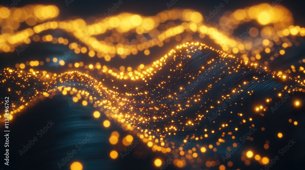 Poster a blurry image of a wave of lights, suitable for use in conceptual or futuristic scenes