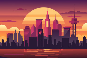 Obraz premium Sunset Skyline vector illustration