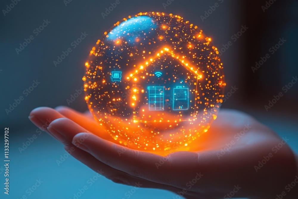 Poster a person holds a glowing ball in their hand, ideal for representing magic or mystical powers