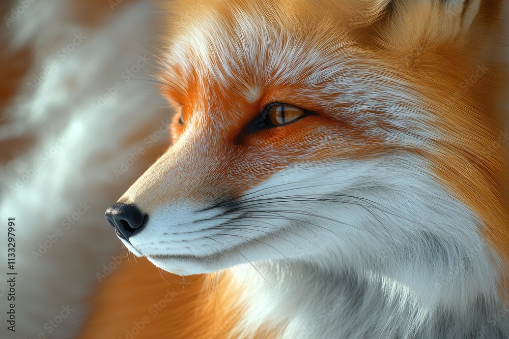 Poster close-up shot of a red fox's face with bright eyes and alert expression