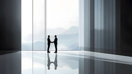 Fototapeta premium Businessmen Shake Hands Modern Office View
