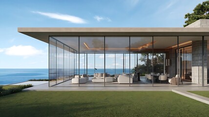 Obraz premium Luxurious And Oceanfront Glass House Design