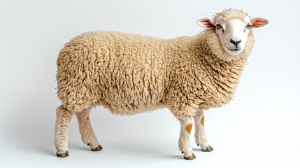 Obraz premium Fluffy sheep standing on white background. (1)