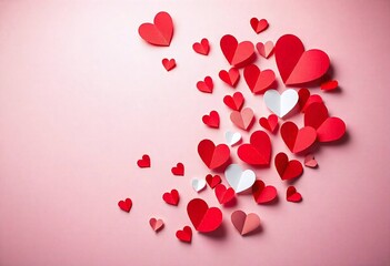 Valentine's Day background red and white paper hearts With Copy Space