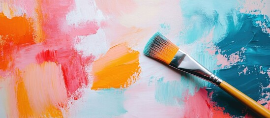 Obraz premium Paintbrush on colorful abstract artwork.