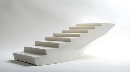 30. A staircase with sleek white steps illuminated by soft ambient light, creating a serene effect on a white background