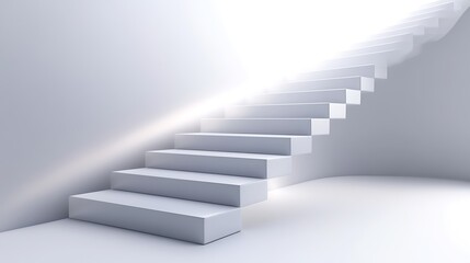 Fototapeta premium 30. A staircase with sleek white steps illuminated by soft ambient light, creating a serene effect on a white background