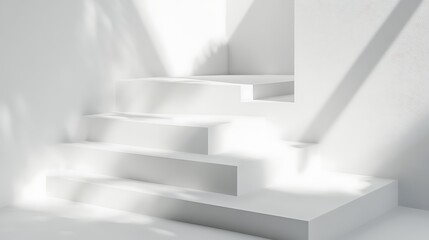 Fototapeta premium 28. A pair of simple white stairs with soft shadows under each step on a white background
