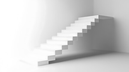 16. A minimalist staircase with geometric white steps arranged in a straight line against a white background