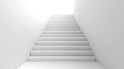 Fototapeta premium 10. A straight staircase with wide white steps and a minimalist design against a white background