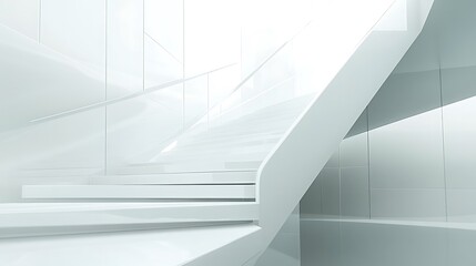 Obraz premium 7. A modern staircase design with glass panels and white steps, highlighted against a white background