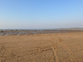 Beautiful view of sea view beach in Karachi during sunset in the evening