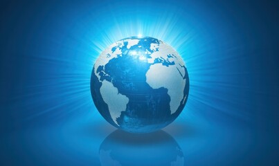 Fototapeta premium Abstract blue background with a digital globe and world map, representing a global business, technology, or global communication concept Generative AI