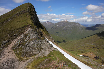 Ascent path to Binnein Mor and Na Gruagaichean -  View towards Glen Nevis and water of Nevis valley - Mamores - Highlands - Scotland - UK