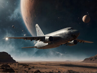 Military plane in space