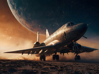 Military plane in space