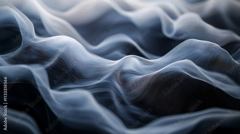 Poster gentle waves of sleek grey and black fabric undulate gracefully, creating a tranquil atmosphere. the