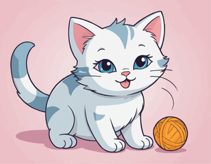 Fototapeta premium Curious Cartoon Kitten with Playful Expressions and Adorable Poses