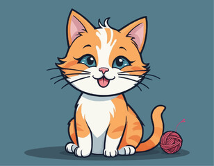 Obraz premium Curious Cartoon Kitten with Playful Expressions and Adorable Poses