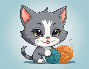 Curious Cartoon Kitten with Playful Expressions and Adorable Poses