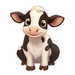 Cute cartoon cow with big eyes and a friendly smile. PNG