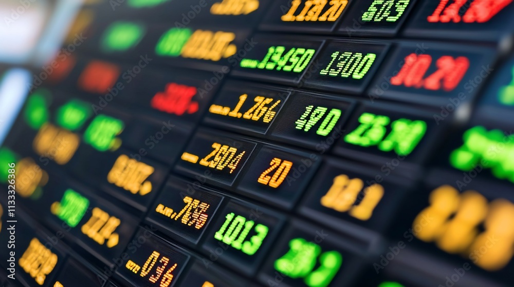 Poster close-up of a stock ticker displaying financial data.