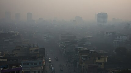 Urban area impacted by air pollution and smog