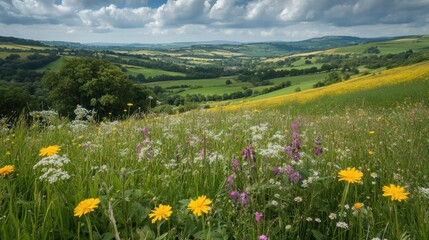 Obraz premium Wildflowers growing along the edge of agricultural land