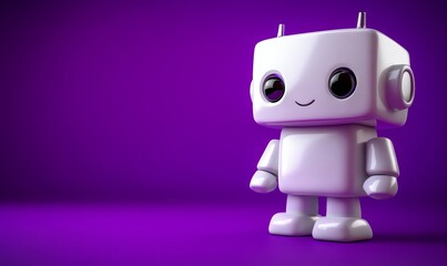 Fototapeta premium Cute 3D Rendered Robot on Purple Background Composition, Digital Art, AI Concept, Robot Design AI, 3D rendering