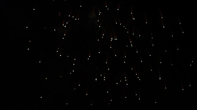Golden silver blue sparks scattering fireworks on the black night sky. General plan