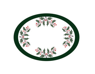 Watercolor holly and mistletoe wreath. Hand painted border floral branch and white berry isolated on white background. Christmas clip art for design or print. Holiday plant.  Art Christmas tree branch