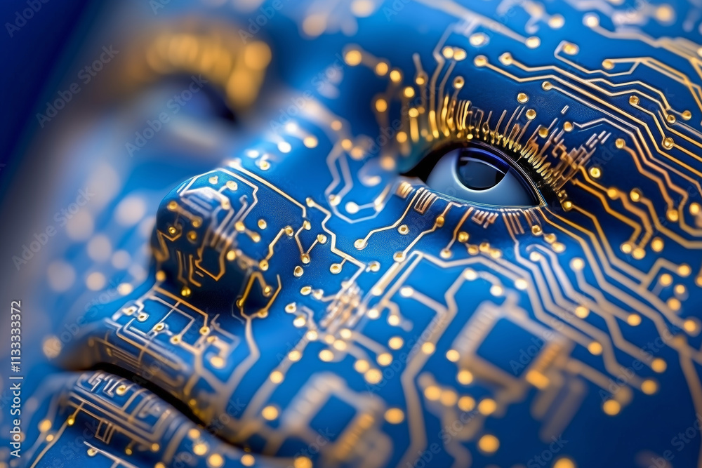 Poster exploring the intersection of technology and humanity through digital artistry