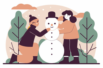 Children walk outside on Christmas and play with snow