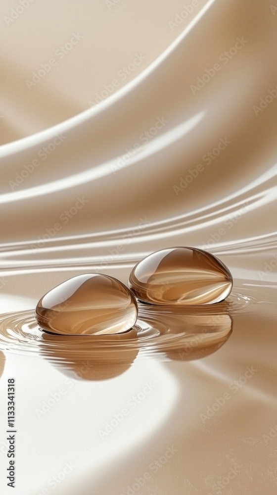 Aufkleber smooth, rounded stones rest gently on a shimmering surface, reflecting soft light in a minimalist en