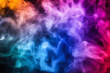 Obraz premium Vibrant multicolored smoke swirls on black background