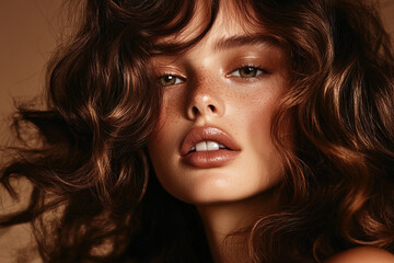 Naklejka premium Beautiful brunette woman with curls