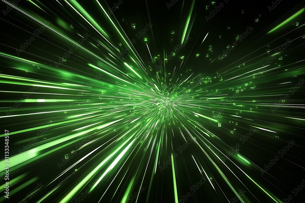 Aufkleber Explosive Green Digital Lights Background for High-Tech and Futuristic Visual Effects : Generative AI