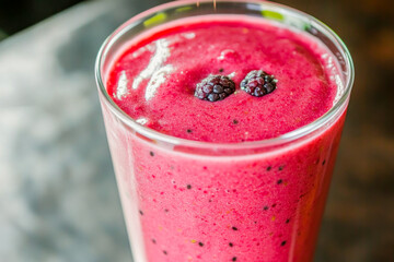 Refreshing berry smoothie with fresh blackberries in a glass