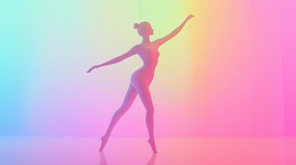Ballerina in pastel gradient background with arms outstretched.