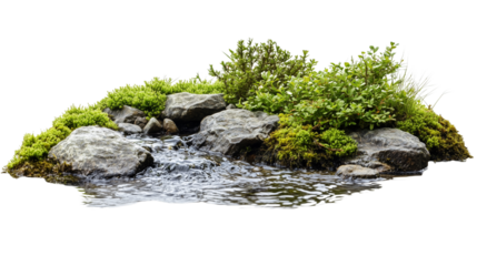 Tranquil forest river with rippling water isolated on transparent background