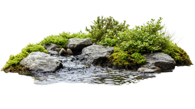 Tranquil forest river with rippling water isolated on transparent background